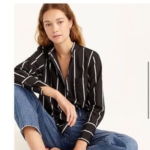 J Crew Classic-fit collarless shirt in stripe size 6 NWT